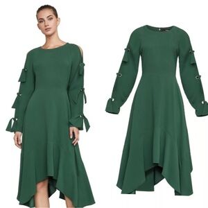 $350 NEW BCBGMAXAZRIA CICELY  LS  ASYMMETRICAL HEM FIT & FLARE  SIZE 2